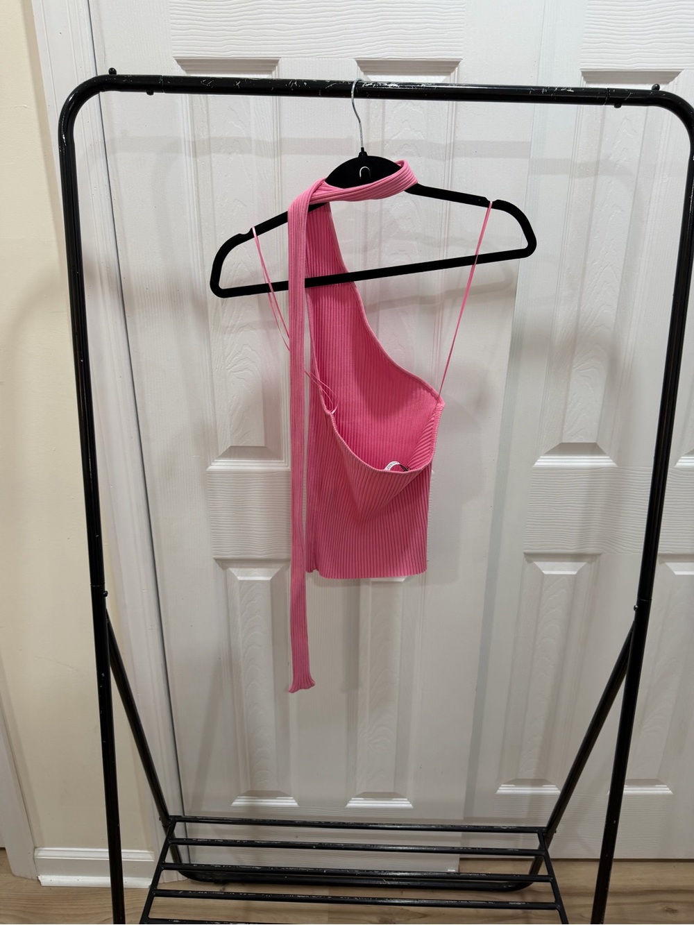 Zara Pink Ribbed One-Shoulder Tank Top - Picture 5 of 6